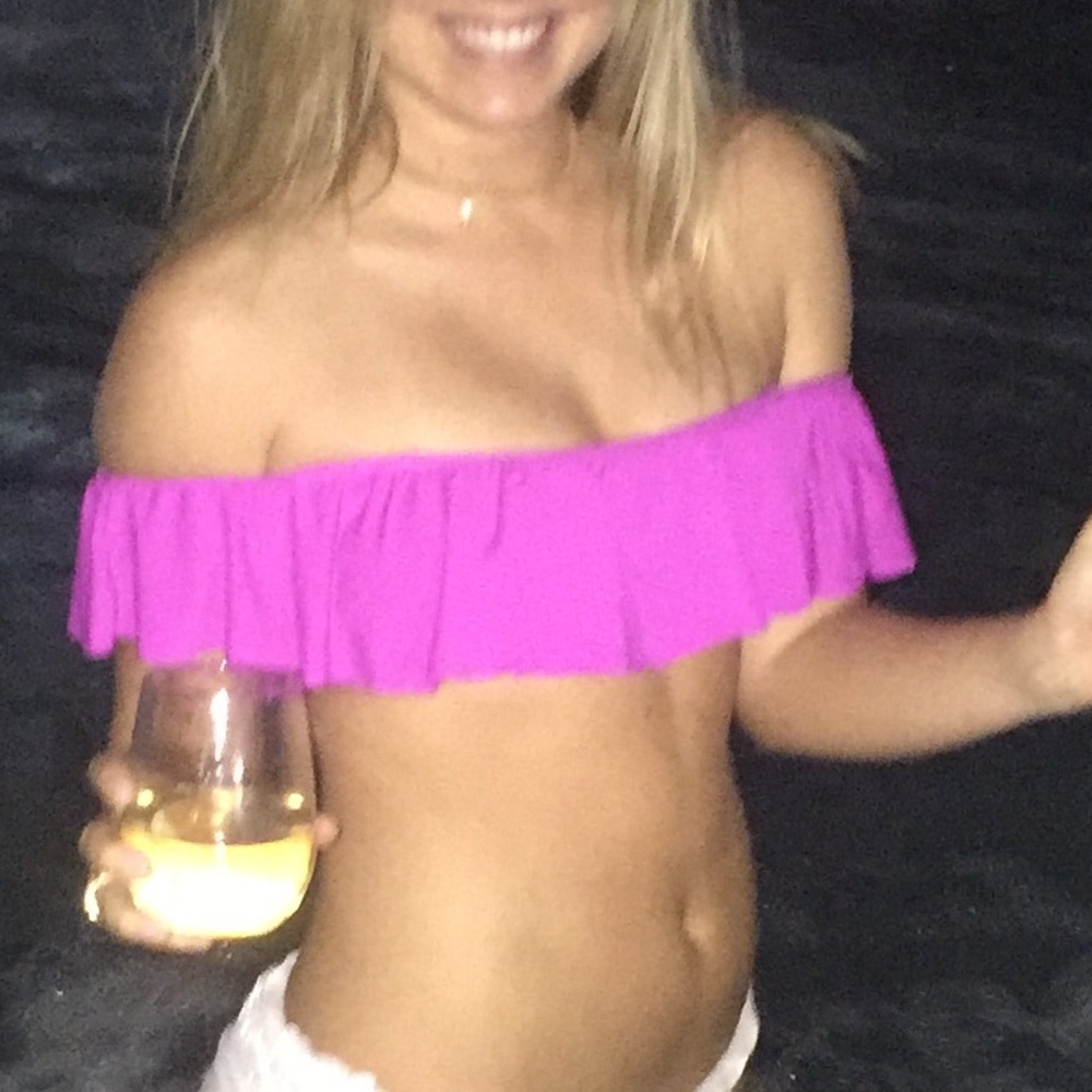 Fuchsia ruffle swim top